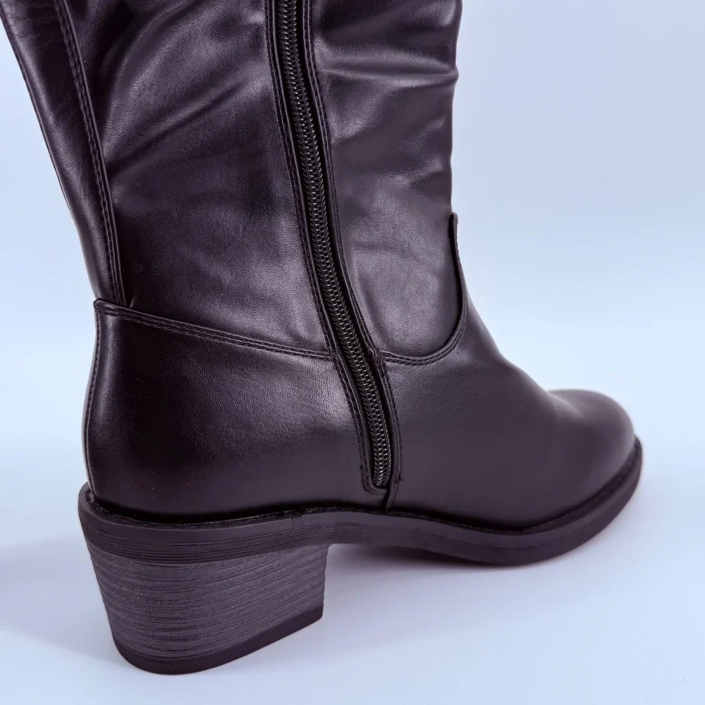 Jeossy Black Tall Boots Knee High Block Heel Size 6.5 NEW